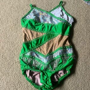 Green and white dance costume